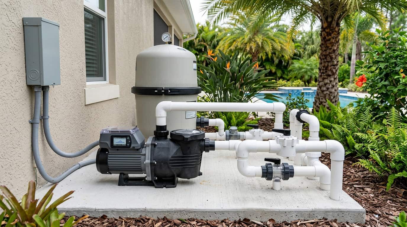 Variable speed pool pump on pad